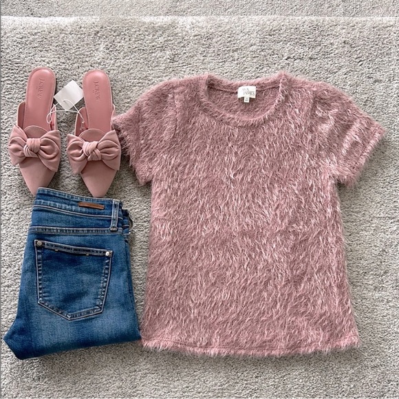 Ava James Sweaters - Ava James Fuzzy Short Sleeve Top